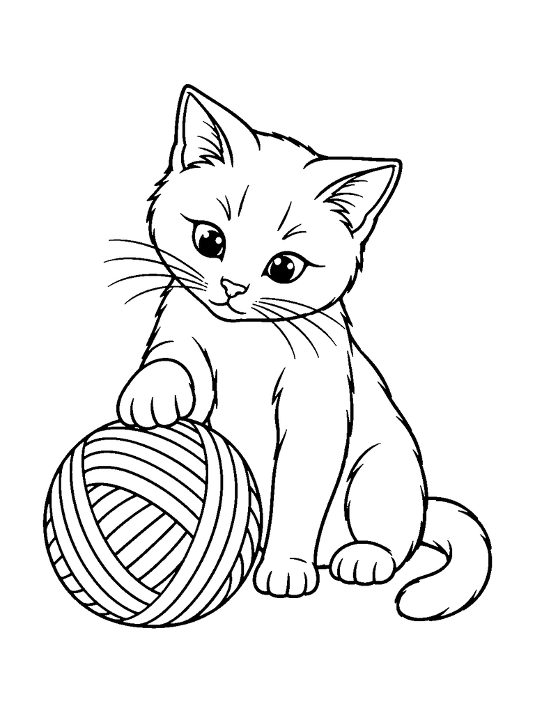A cat rests a front paw on a large ball of yarn.