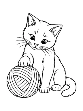 A cat rests a front paw on a large ball of yarn.