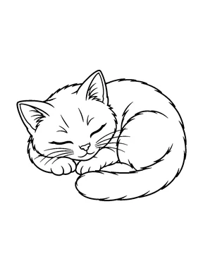 A cat sleeps curled up with its tail beside its face.