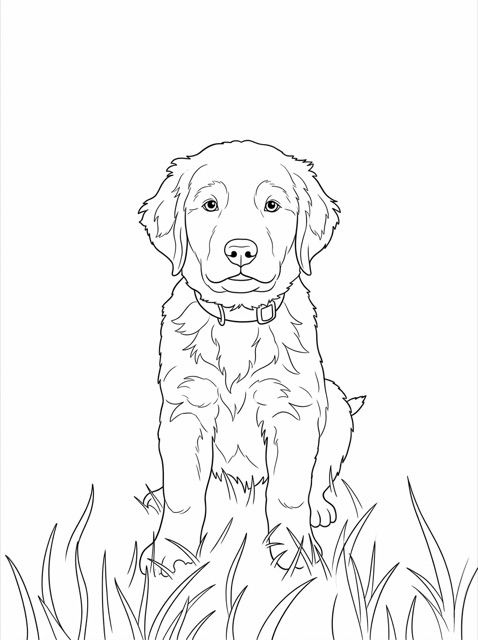 Puppy on the grass as a Default style coloring page